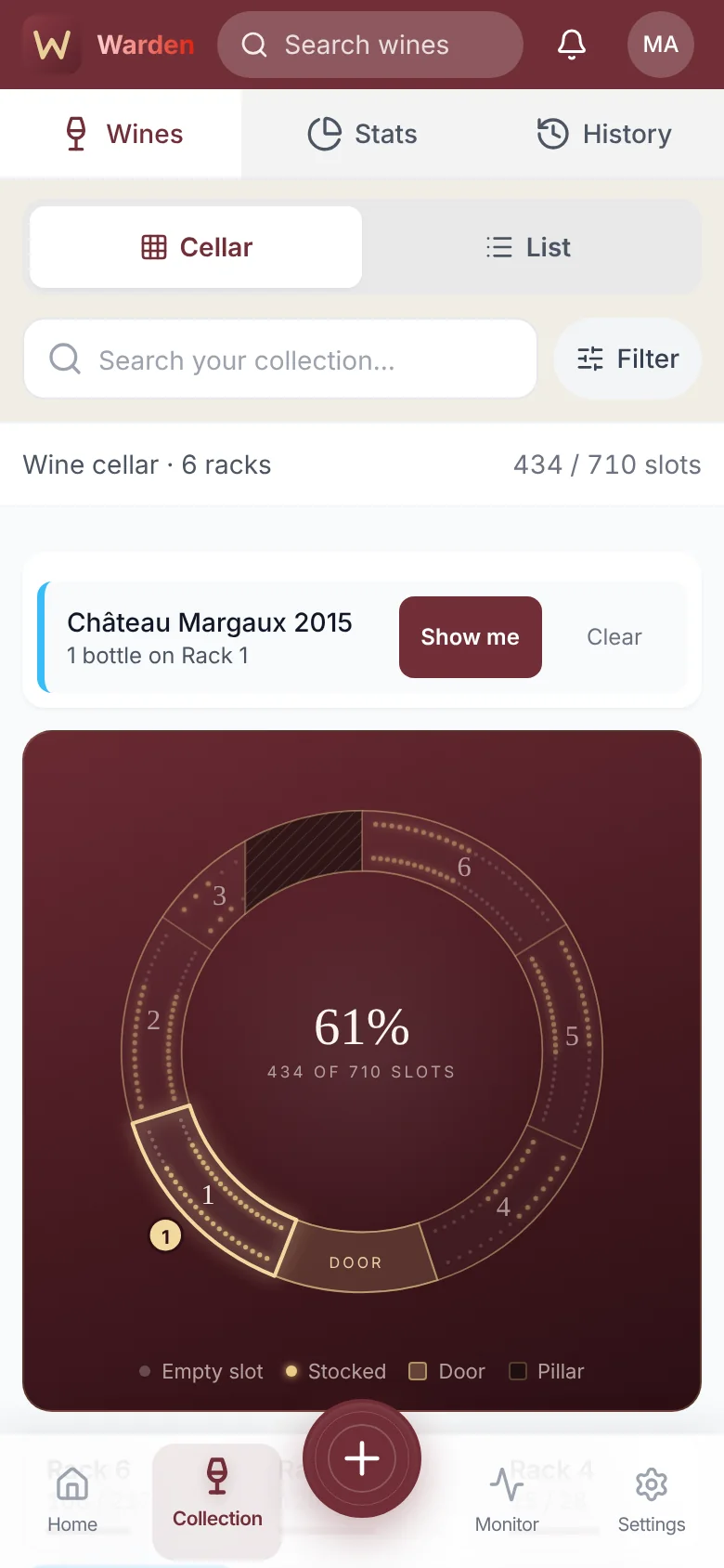 Warden phone app: Cellar map