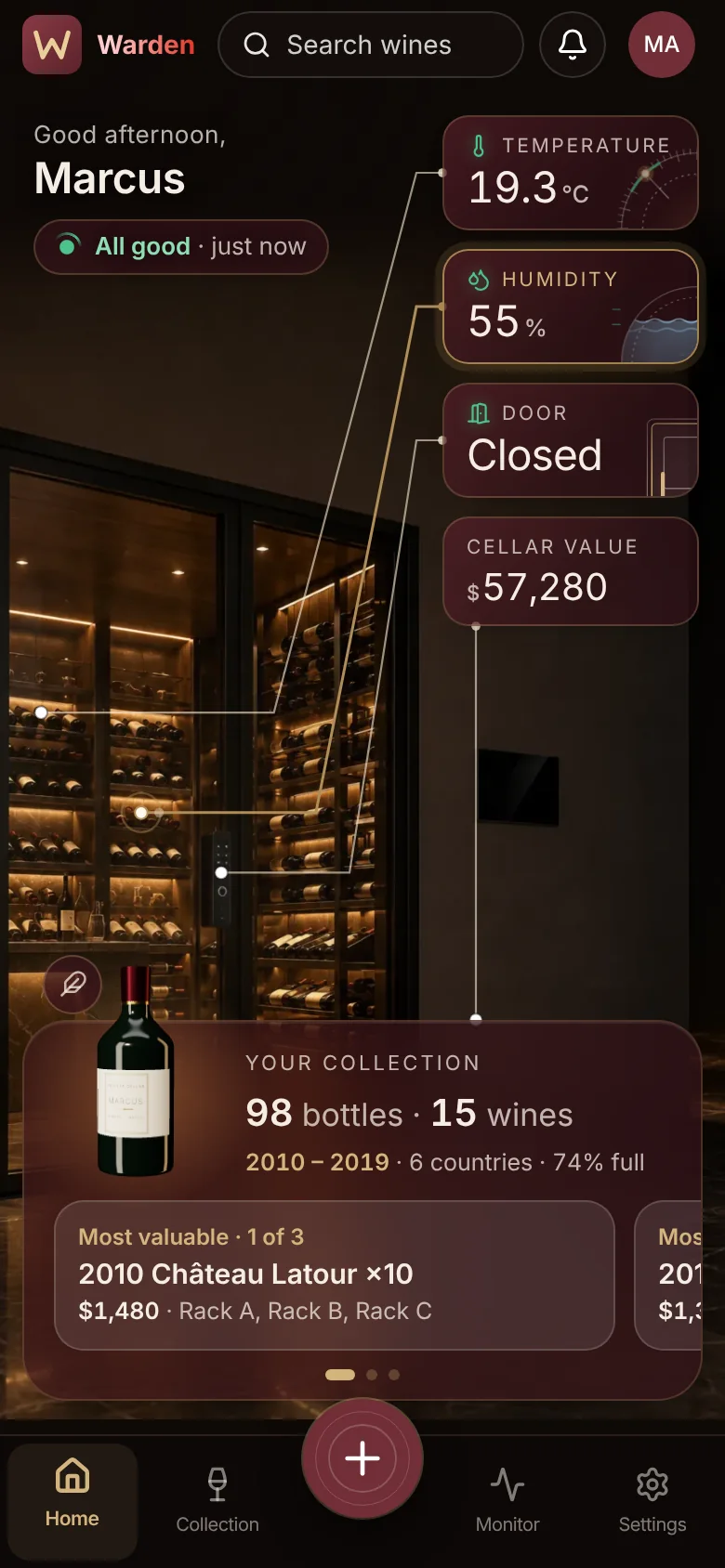 Warden phone app: Home