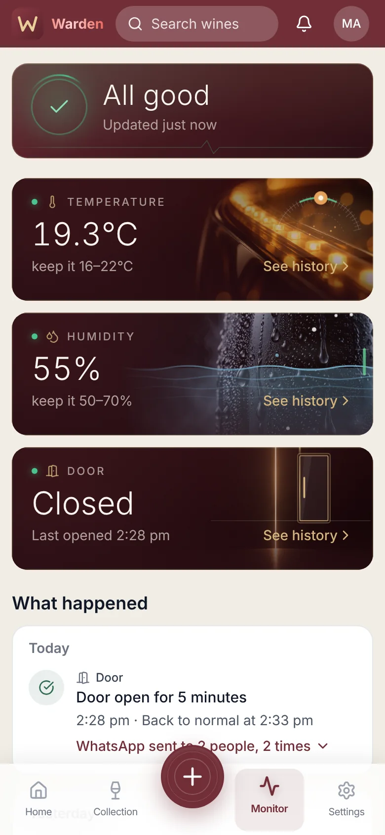 Warden phone app: Live status